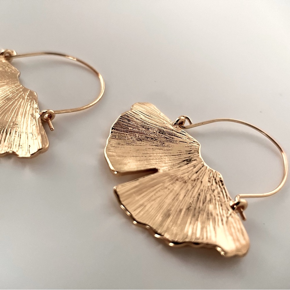 Anthro Golden Ginkgo Hoop Earrings - Picture 3 of 4